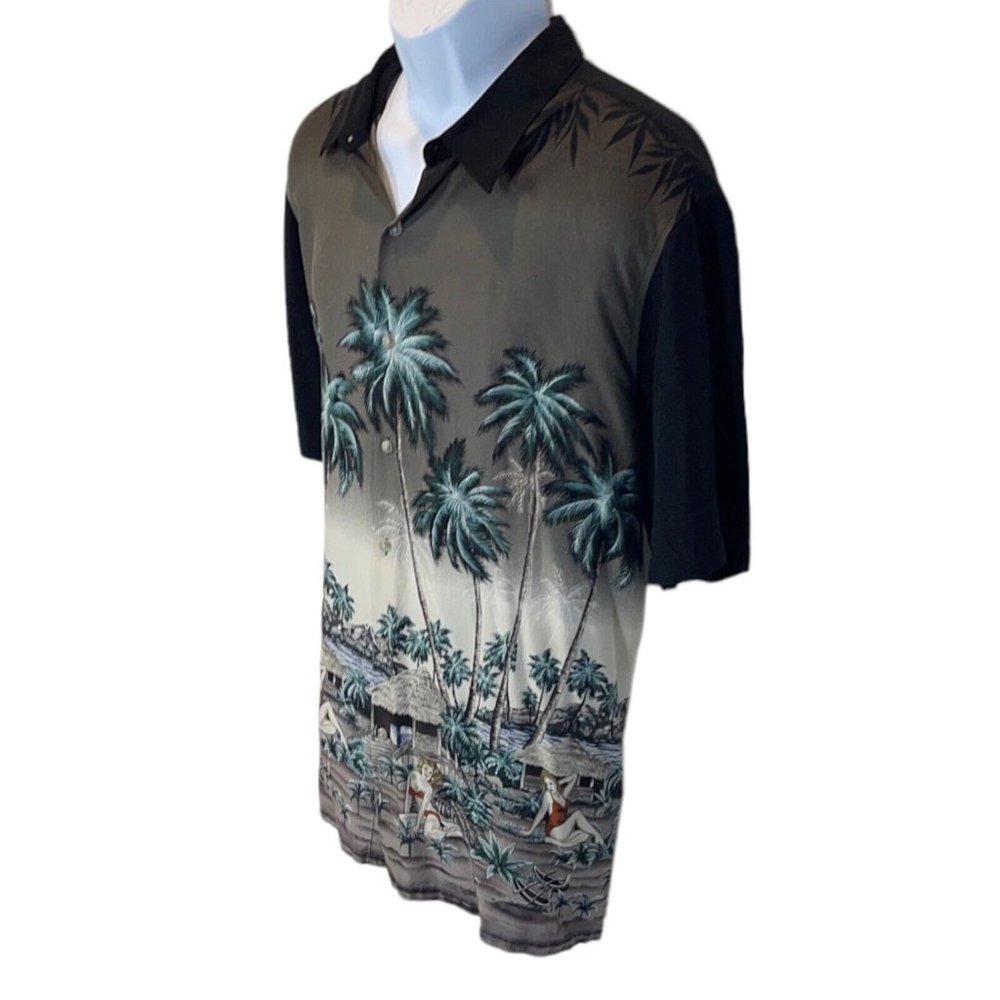 Croft & Barrow Men's Hawaiian Button Down Short Sleeve Black Palms Shirt Sz XL